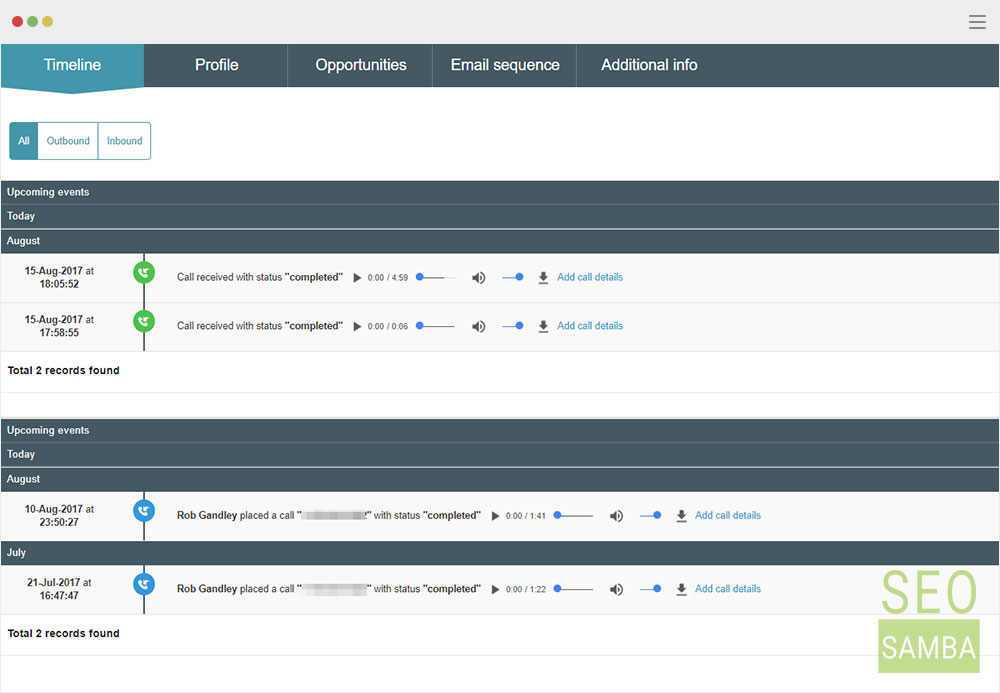 track and record outbound and inbound calls