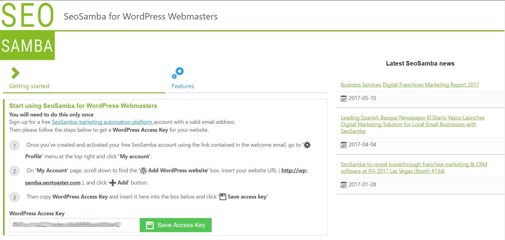 wordpress plugin seosamba token access key