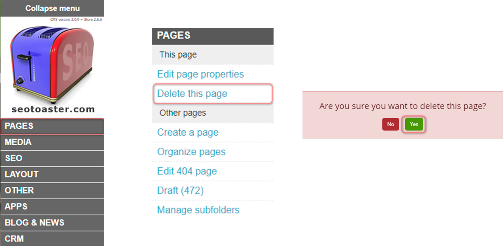 how to delete a page