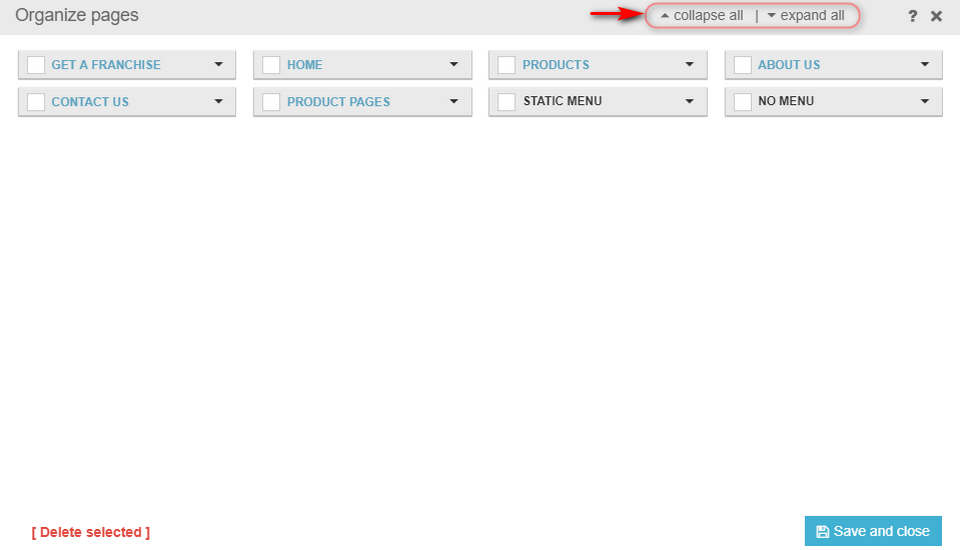 how to organize pages collapse menu