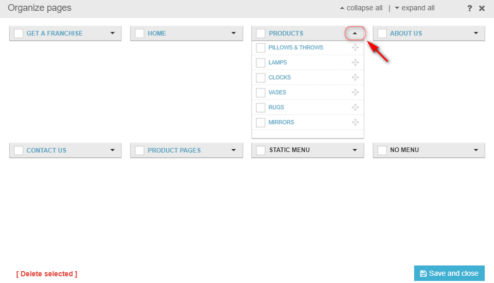 how to organize pages collapse sub menu