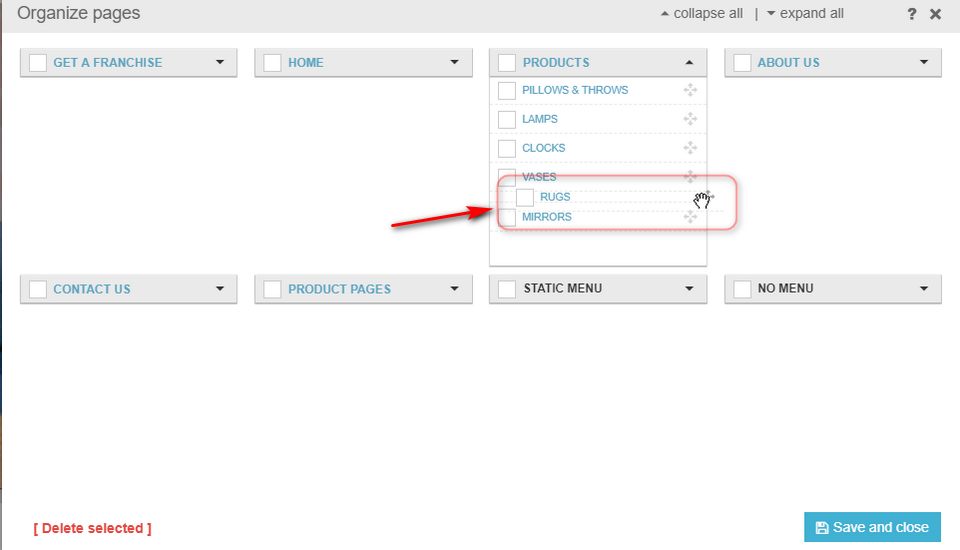 how to organize pages drug and drop pages