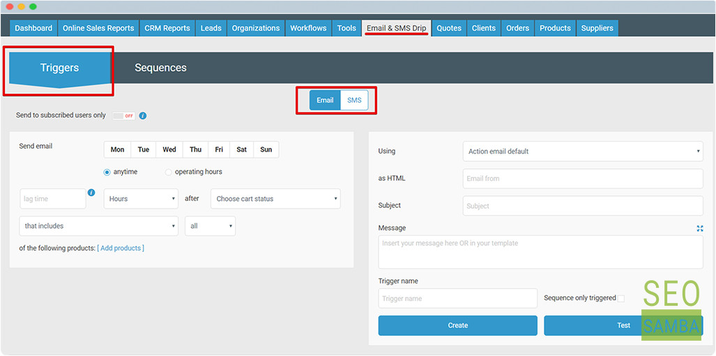 email and sms triggers