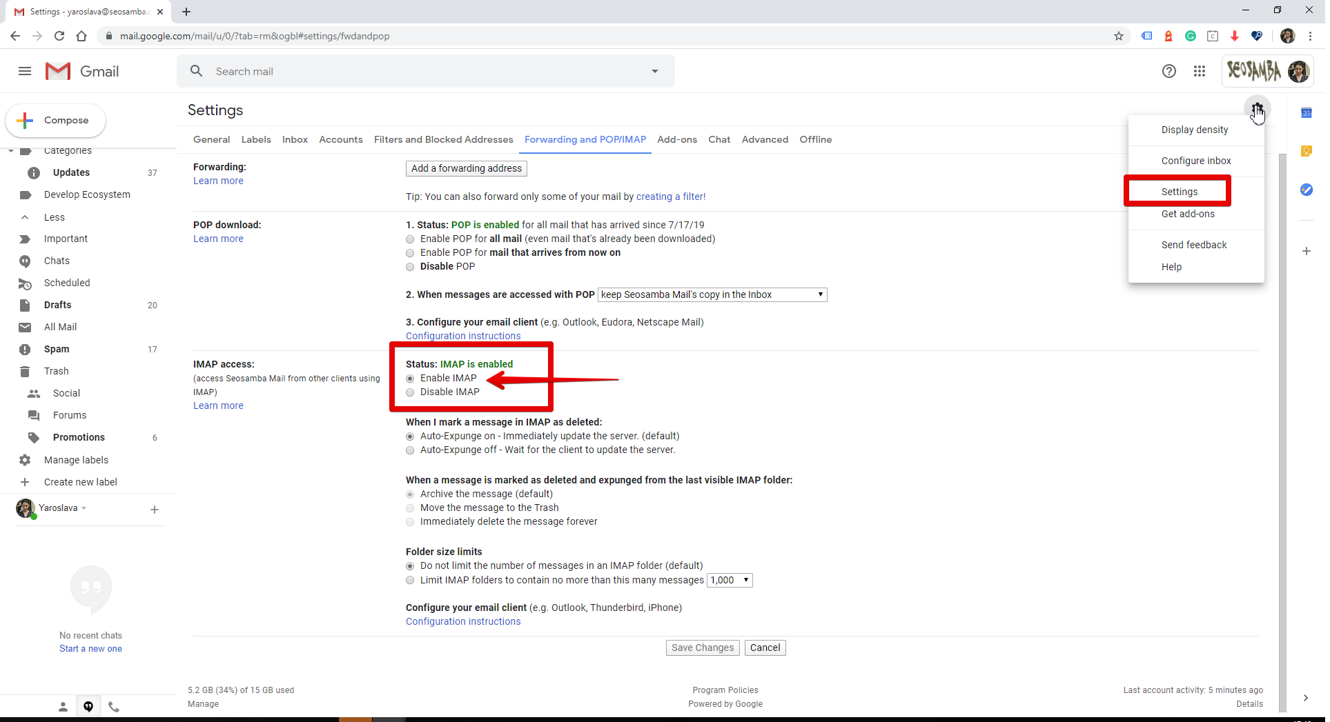 imap settings