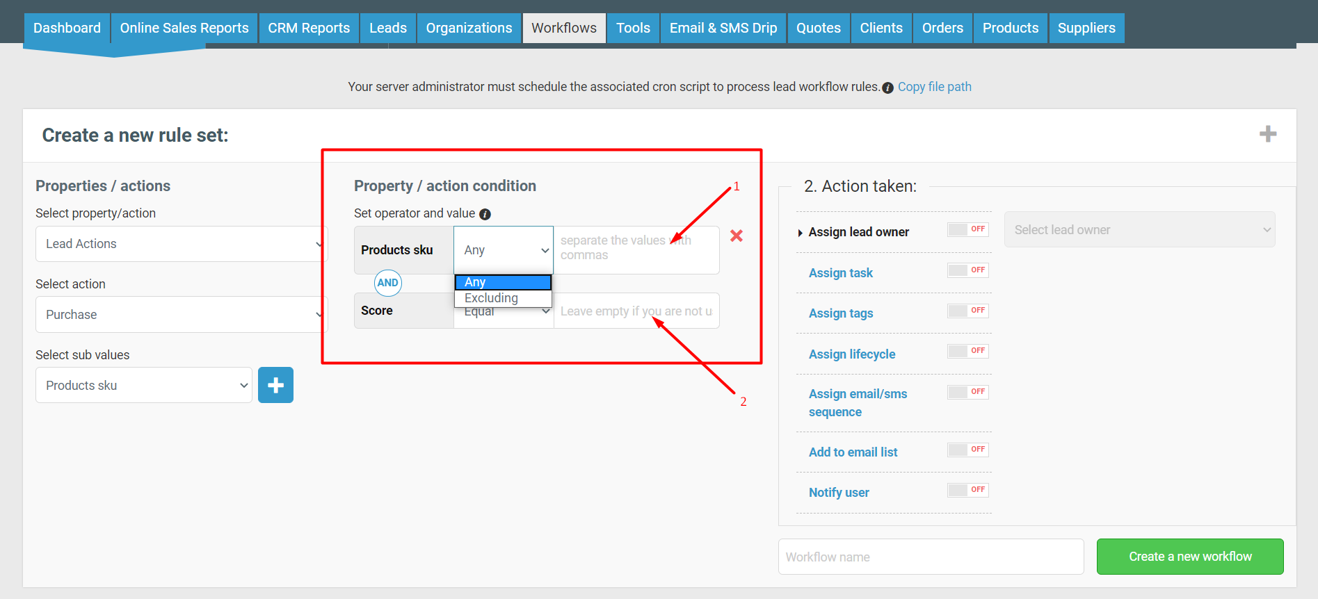 workflow condition set up