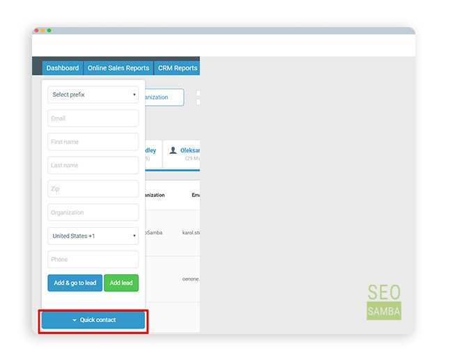 lead creation quick contact