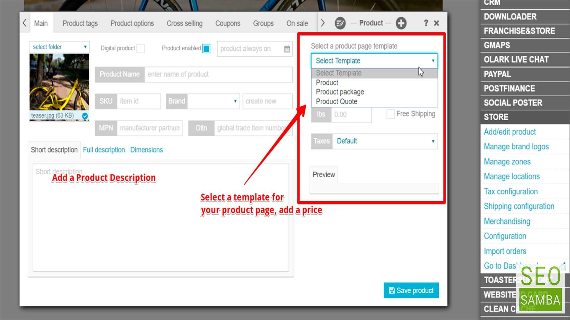 product template description and price