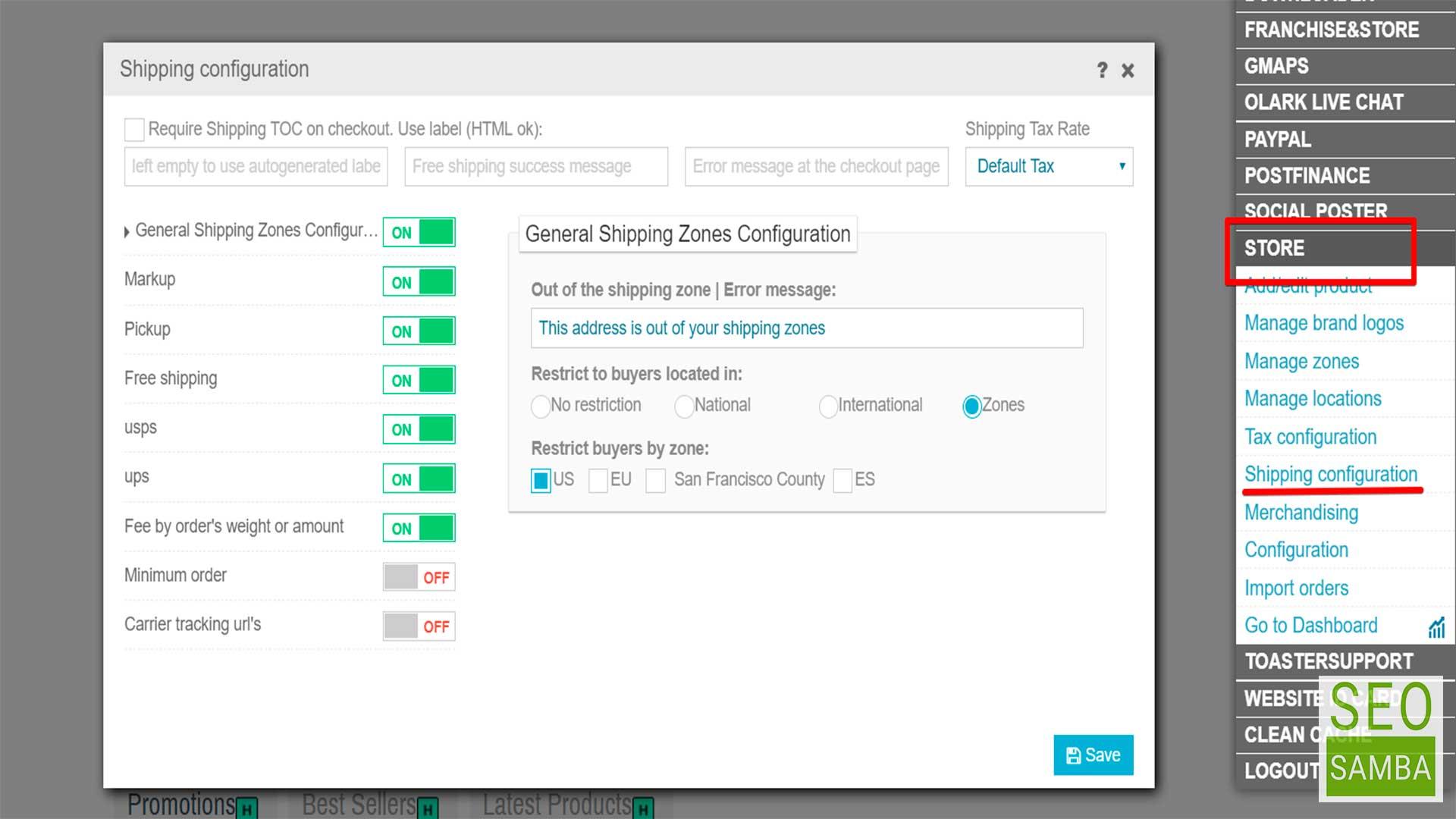 shipping configuration