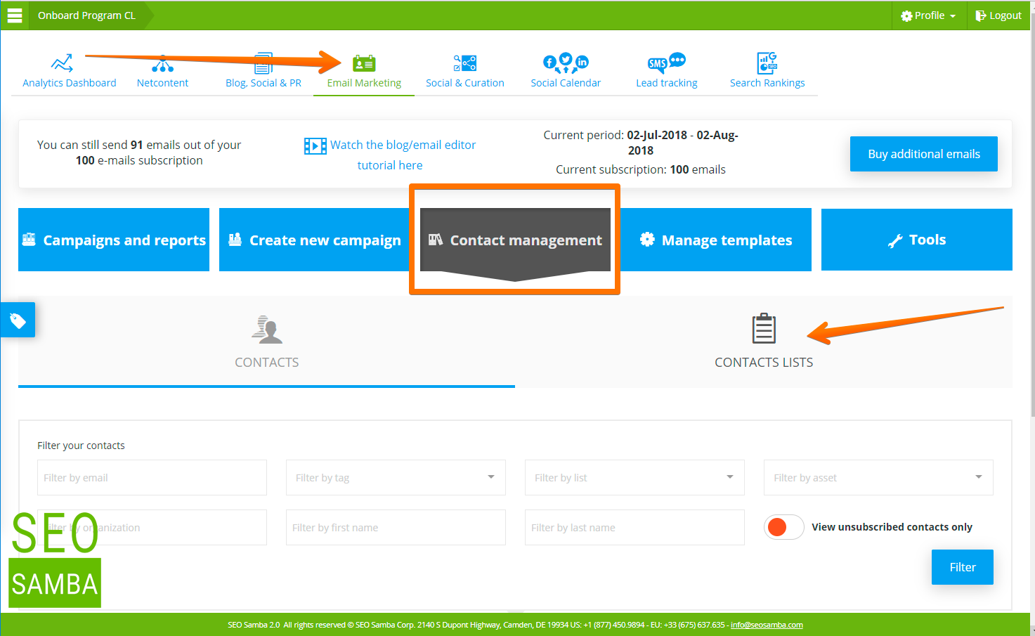contact management use email communications to contacts lists