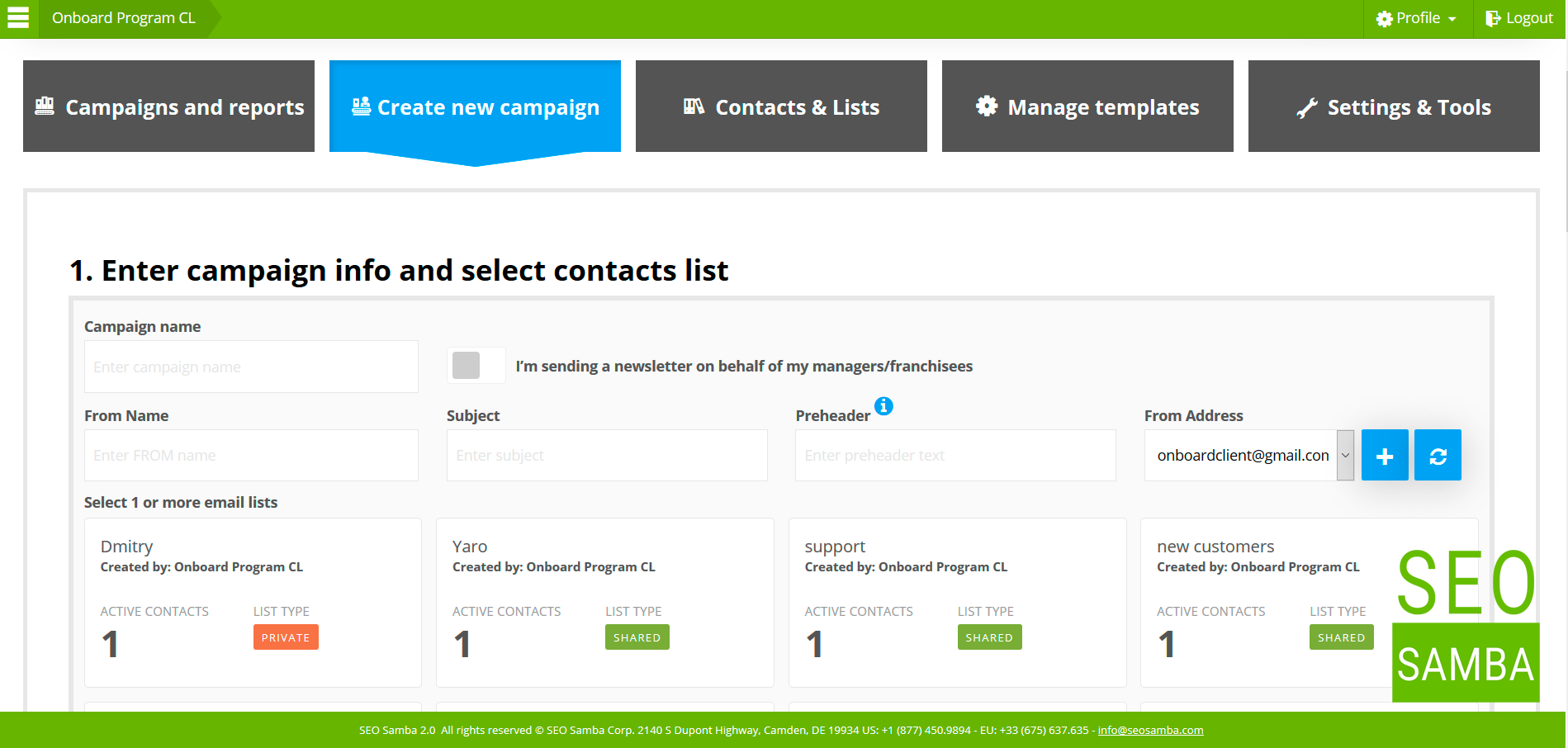 create new email campaign